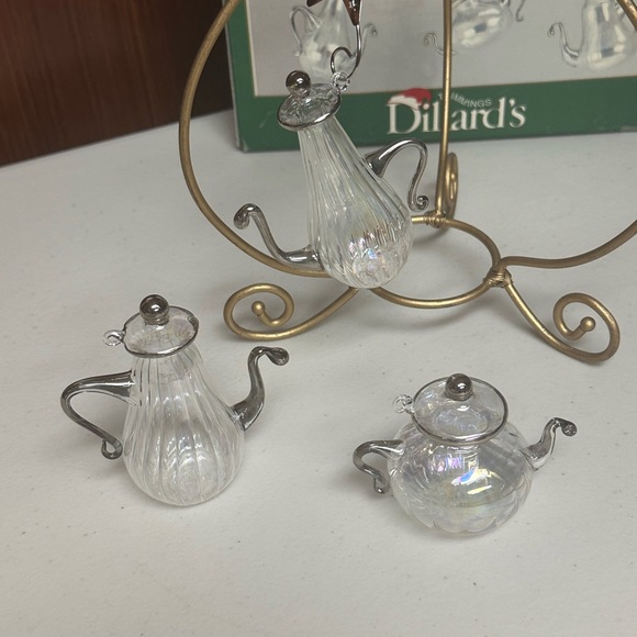 Dillards Trimmings Set of 3 Tea pots Blown Glass Ornaments - Picture 12 of 15